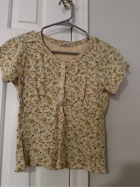Lucky Brand Cream Floral Button-Front Short Sleeve Tee